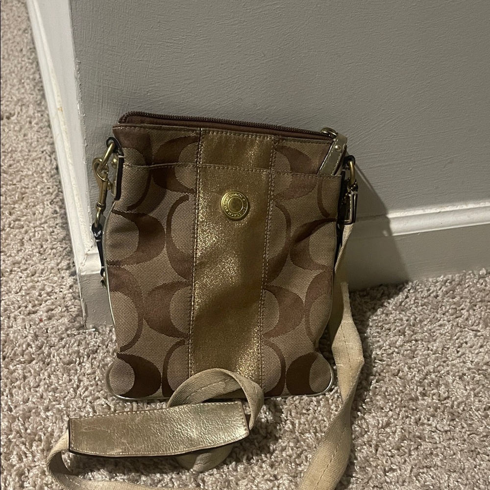 Coach Brown and Gold Signature Crossbody Bag